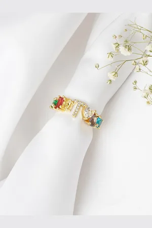 Joker & Witch Gold-Toned Stone-Studded T Alphabet Finger Ring