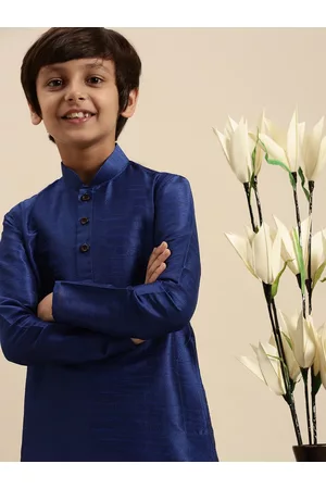Sanwara Boys Blue Ethnic Art Silk Kurta