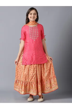 AURELIA Girls Pink Ethnic Motifs Printed Kurta with Skirt & Dupatta