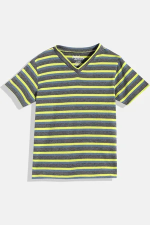 METRO KIDS COMPANY Boys Grey & Yellow Striped V-Neck T-shirt