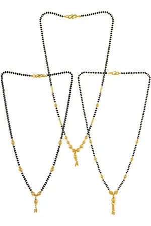 Brandsoon Set Of 3 Gold-Plated Black Beaded Mangalsutra