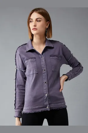DOLCE CRUDO Women Purple Solid Denim Jacket