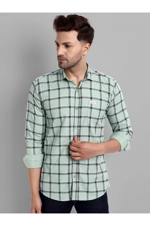 Majestic Men Green Slim Fit Windowpane Checks Checked 100% Cotton Casual Shirt