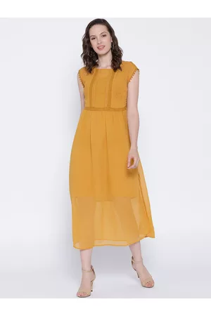 OVS Women Mustard Yellow Solid Fit & Flare Dress