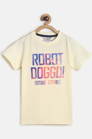 TALES & STORIES Boys Off White Typography Printed Cotton T-shirt