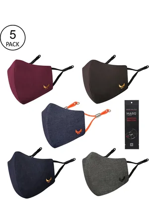 Masq Men Pack Of 5 Solid 4-Layer Protection Pure Cotton Cloth Masks