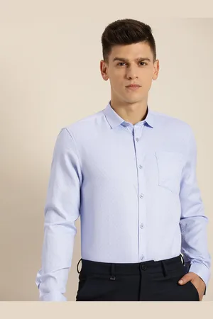 Invictus Men Light Blue Self Design Slim Fit Semiformal Shirt