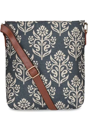 THE CLOWNFISH Aahna Grey & Off White Ethnic Motifs Printed Structured Sling Bag