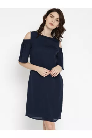 Miss Chase Women Navy Solid Cold-Shoulder Dress