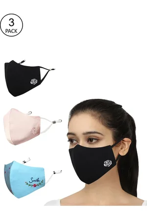Masq Women Pack of 3 Embroidered 4-Ply Reusable Pure Cotton Cloth Masks