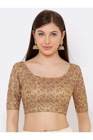SALWAR STUDIO Women Gold-Coloured Embroidered Readymade Saree Blouse