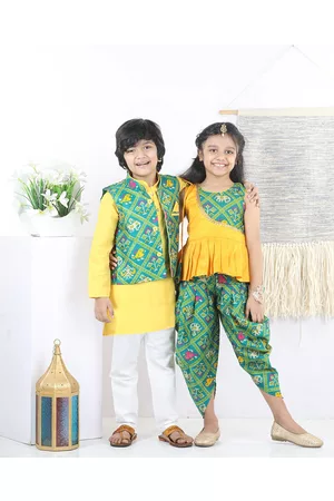 BownBee Boys Yellow Regular Kurta with Pyjamas With Nehru Jacket