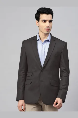 MANQ Men Black Twill Weave Self-Design Slim Fit Single-Breasted Formal Blazer