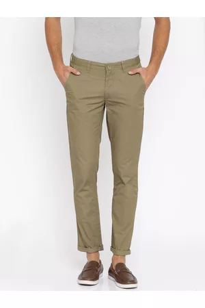 Mens Olive Green Cotton Regular Fit Casual Chinos Trousers Stretch   Urbano Fashion