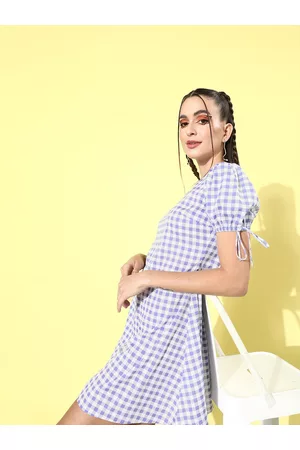 KASSUALLY Women Elegant Purple Checked Summer Gingham Dress