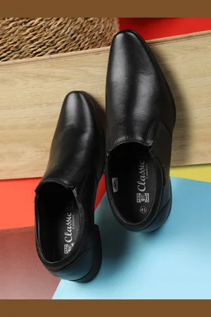 Red Chief Men Black Solid Leather Formal Slip-Ons