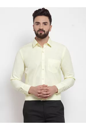 English Navy Men Yellow Sport Slim Fit Solid Formal Shirt