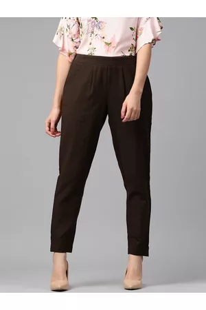 Jaipur Women Brown Solid Regular Trousers