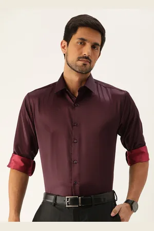 HANCOCK Men Maroon Solid Satin Slim Fit Formal Shirt