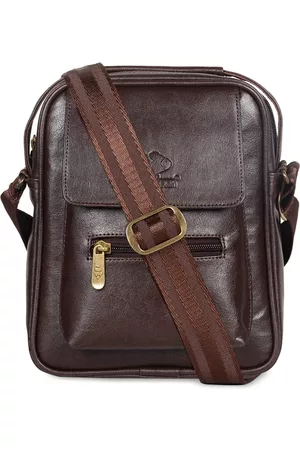 THE CLOWNFISH Cherish Brown Leather Structured Sling Bag with Cut Work