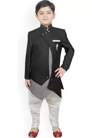 SG Boys Black & Grey Solid Sherwani Set