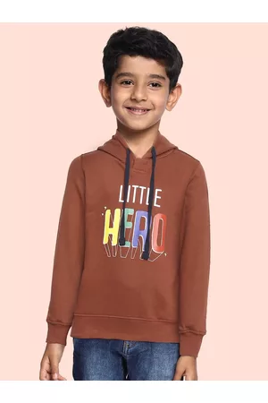 Miss & Chief Boys Rust Brown Printed Hooded Sweatshirt