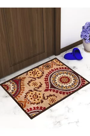 Athom Trendz Set Of 3 Brown & Beige Printed Anti-Skid Doormat