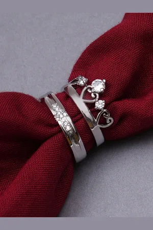 karatcart Set Of 2 Silver-Plated Elegant Couple Adjustable Rings