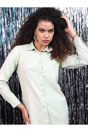 Tokyo Talkies Women Green Knitted Faux Leather Longline Jacket