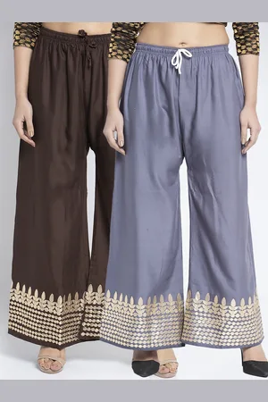 Jinfo Women Grey & Brown Set Of 2 Gota Printed Straight Fit Palazzo