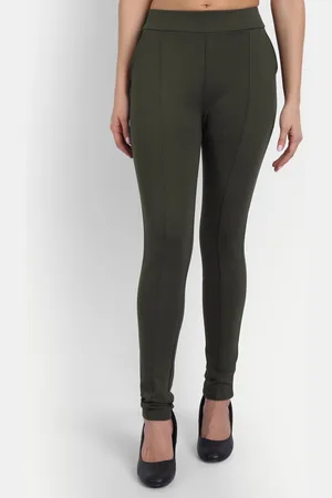 Broadstar Women Olive Green Solid Skinny-Fit Treggings