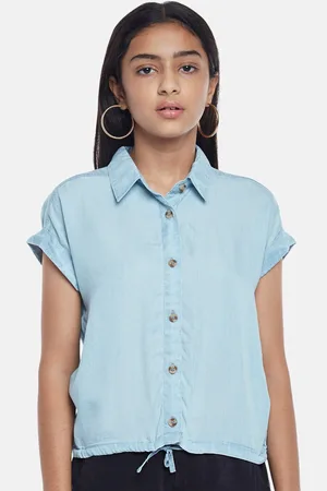 Pantaloons Blue Extended Sleeves Shirt Style Top