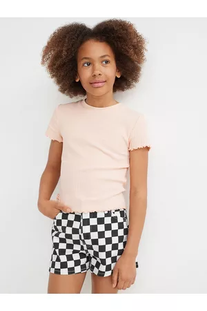 H&M Girls Black & White Checked Relaxed High Denim Shorts