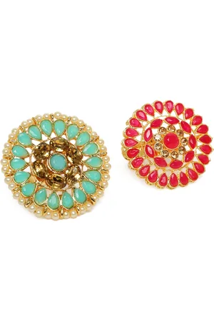 Kord Store Set of 2 Gold Plated Studded Adjustable Finger Rings