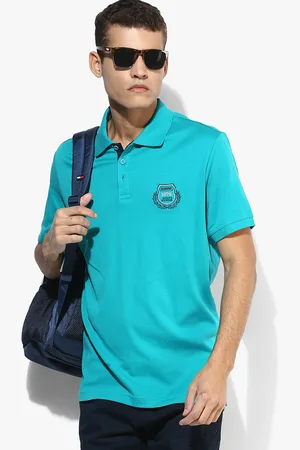 Jockey Men Turquoise Blue Solid Regular Fit Polo T-Shirt