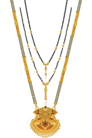 Brandsoon Set Of 3 Gold-Plated Black & White Beaded Mangalsutra