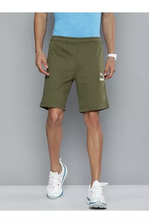 PUMA Men Olive Brand Logo Printed Slim Fit Sports Shorts