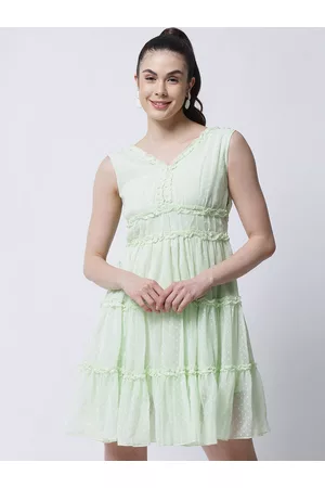 MARC LOUIS Women Green Ruffled Dress