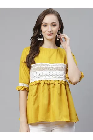 Bhama Couture Women Mustard Yellow Solid A-Line Top