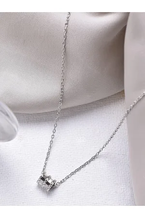 Joker & Witch Silver-Toned & White Stones-Studded Auburn Barrel Pendant With Chain