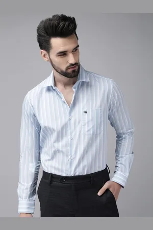The Bear House Men Blue Pure Cotton Striped Slim Fit Formal Shirt