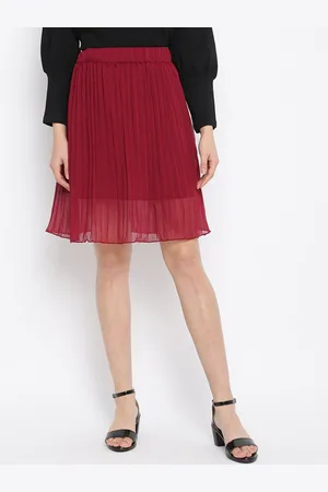 Mayra Women Red Solid Accordion Pleats Flared Skirt