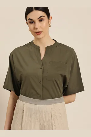 Invictus Women Olive Green Solid Boxy Fit Formal Shirt