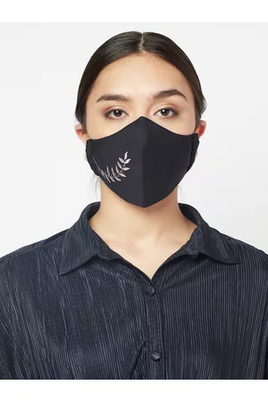 iki chic Women Black & Pink Embroidered 3-Ply Reusable Cloth Mask