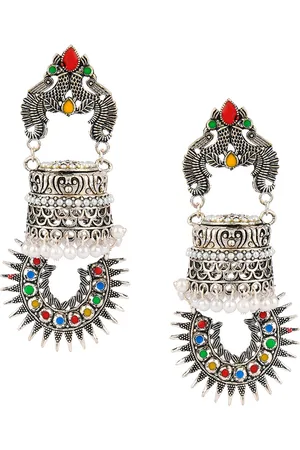 DESI COLOUR Silver-Toned Dome Shaped Drop Earrings