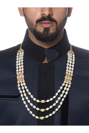 Yellow Chimes Men White Gold-Plated Pearl Studded Multi Layered Dulha Mala Groom Necklace