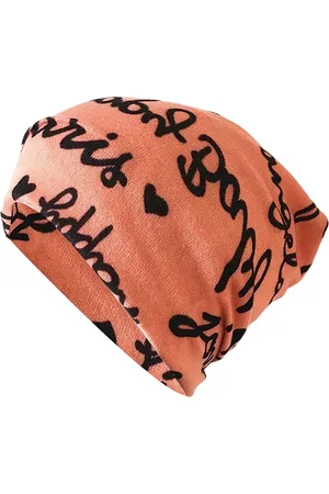 YOUSTYLO Unisex Orange Printed Cotton Beanie Cap