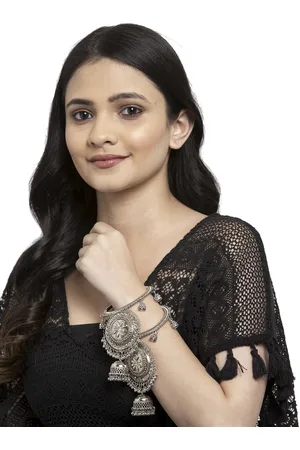 PANASH Set Of 2 Oxidised Silver-Plated Dangler Bangles