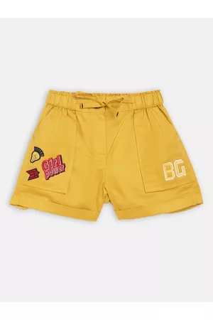 Blue Giraffe Girls Yellow Solid Regular Fit Regular Shorts