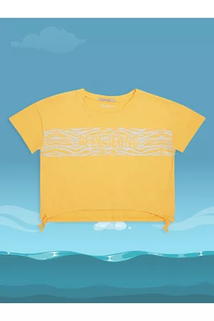 Pepe Jeans Girls Yellow Typography Printed Cotton T-shirt